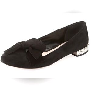 Miu Miu Crystal Black Suede Bow Smoking Slipper Flats Size 7